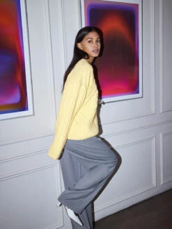 Everly Lemon Cable Knit V-Neck Jumper 7 Everly Lemon Cable Knit V-Neck Jumper -Kitri Studio 2024 05 02 KitriLookbookR25 08 005 v2