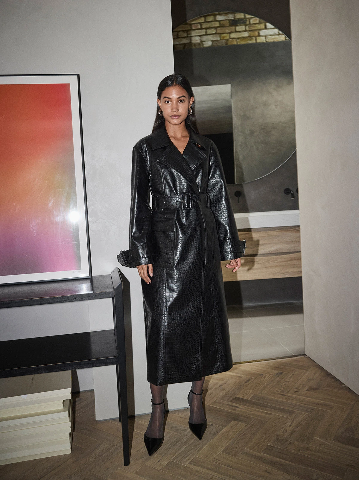Valeria Black Faux Croc Oversized Trench Coat 2 Valeria Black Faux Croc Oversized Trench Coat - Image 2