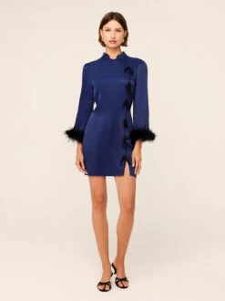 Naomi Navy Satin Feather Mini Dress 8 Naomi Navy Satin Feather Mini Dress -Kitri Studio 2202118NV NAOMI NAVY SATIN 011V2