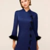 Naomi Navy Satin Feather Mini Dress