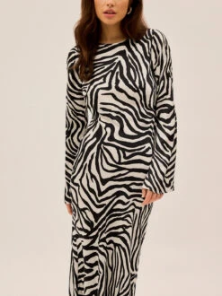 Keira Zebra Print Satin Dress -Kitri Studio 2205141Z KEIRAZEBRA 003 V2
