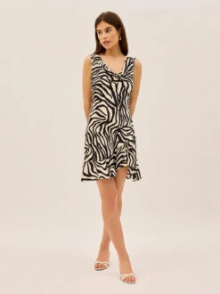 Roberta Zebra Print Satin Mini Dress