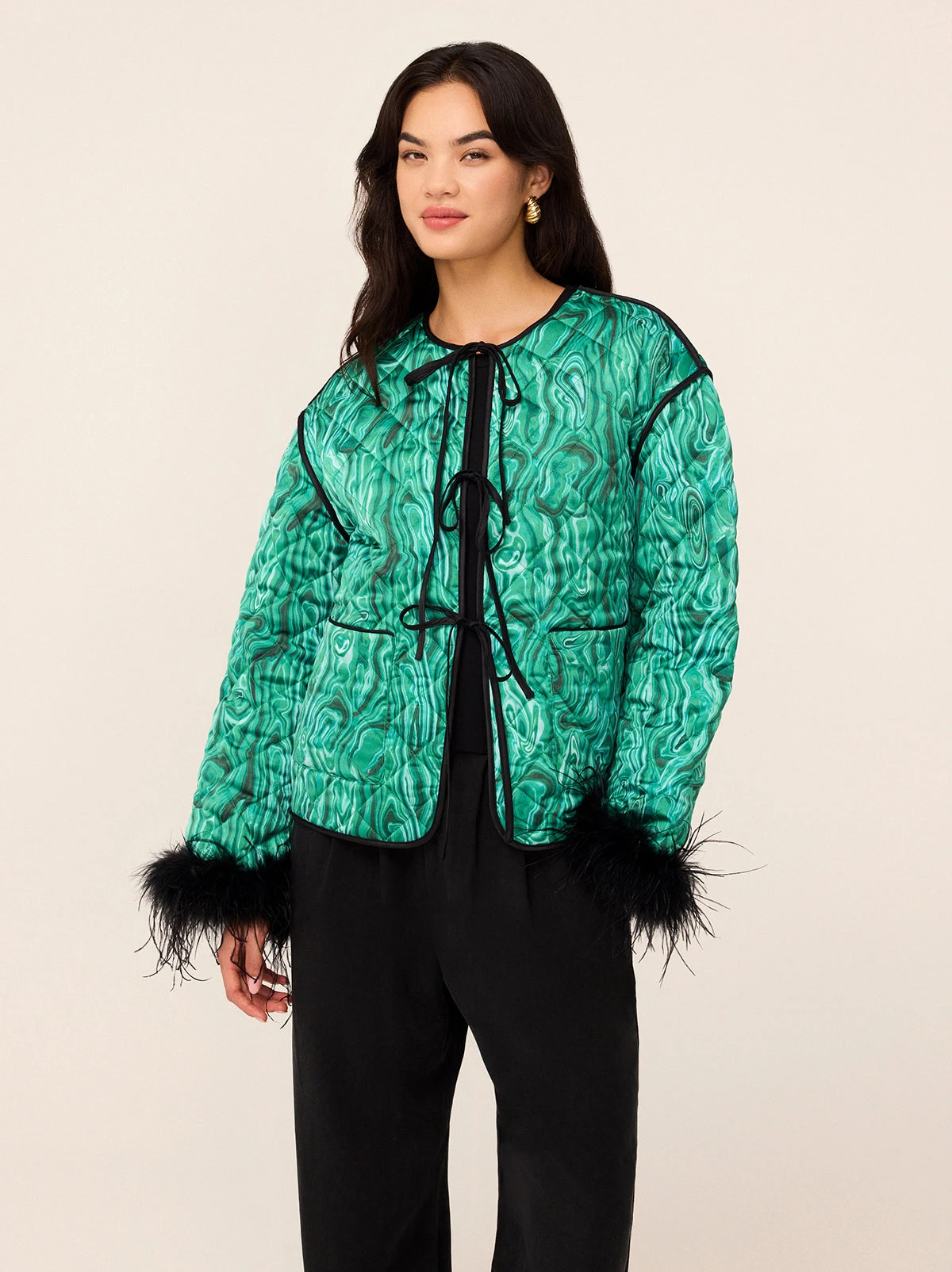 Theodora Green Malachite Print Quilted Jacket 3 Theodora Green Malachite Print Quilted Jacket - Image 3