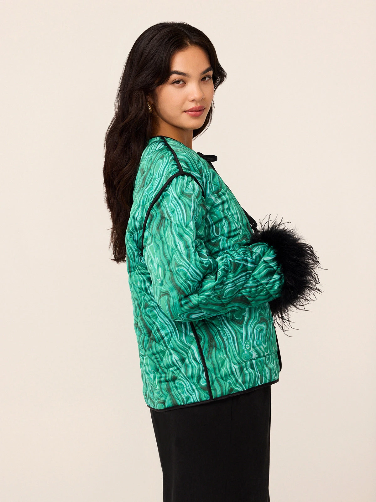 Theodora Green Malachite Print Quilted Jacket 2 Theodora Green Malachite Print Quilted Jacket - Image 2