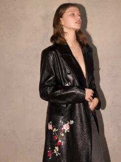 Brogan Oversized Black Embroidered Vinyl Coat -Kitri Studio 2310506BK BROGAN BLACK 1