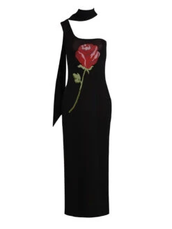 Chloe Black Rose One Shoulder Knit Dress 17 Chloe Black Rose One Shoulder Knit Dress -Kitri Studio 2310908BK CHLOE BLACKROSE 1copy2