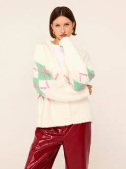 Felicia Ivory Argyle V-Neck Knit Cardigan 6 Felicia Ivory Argyle V-Neck Knit Cardigan -Kitri Studio 2310909IVA FELICIA IVORY ARGYLE 021V2