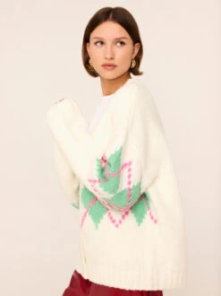 Felicia Ivory Argyle V-Neck Knit Cardigan 7 Felicia Ivory Argyle V-Neck Knit Cardigan -Kitri Studio 2310909IVA FELICIA IVORY ARGYLE 048V2