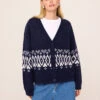 Felicia Navy Fairisle V-Neck Knit Cardigan