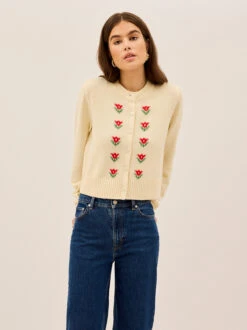 Ginnie Ivory Floral Knit Cardigan -Kitri Studio 2310913V GINNIEIVORYFLORAL 002 V2