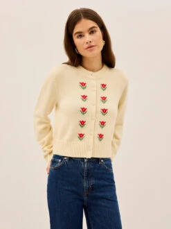 Ginnie Ivory Floral Knit Cardigan