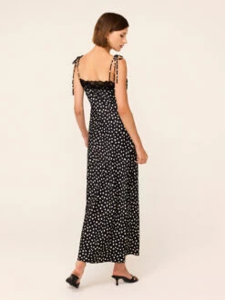 Venetia Black Polka Dot Print Lace Trim Maxi Dress 8 Venetia Black Polka Dot Print Lace Trim Maxi Dress -Kitri Studio 2401123BKD VENETIA BLACKPOLKADOT 007V2