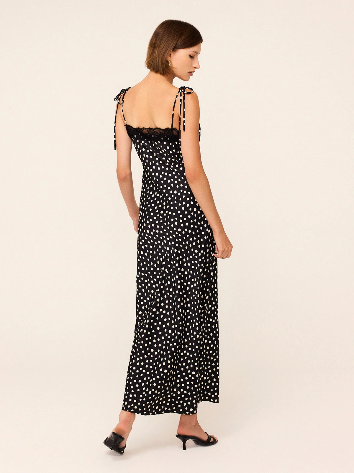 Venetia Black Polka Dot Print Lace Trim Maxi Dress 3 Venetia Black Polka Dot Print Lace Trim Maxi Dress - Image 3