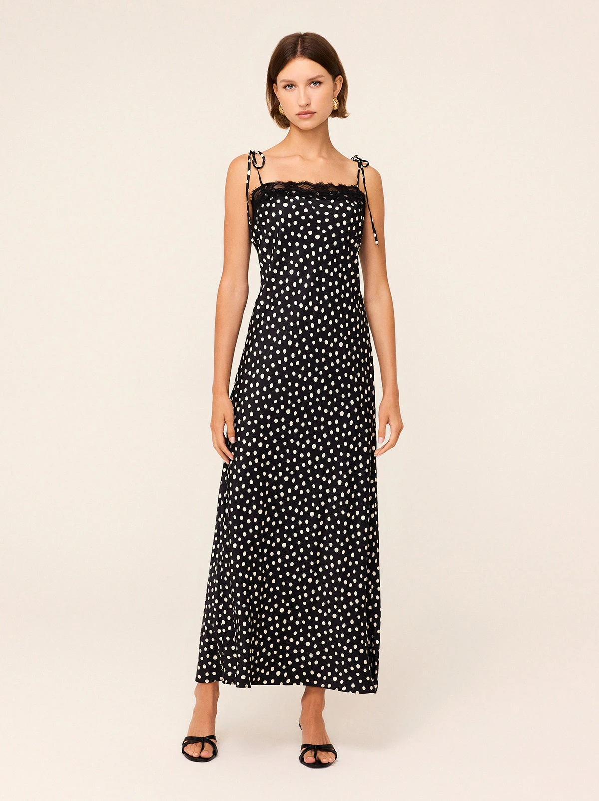 Venetia Black Polka Dot Print Lace Trim Maxi Dress 2 Venetia Black Polka Dot Print Lace Trim Maxi Dress - Image 2