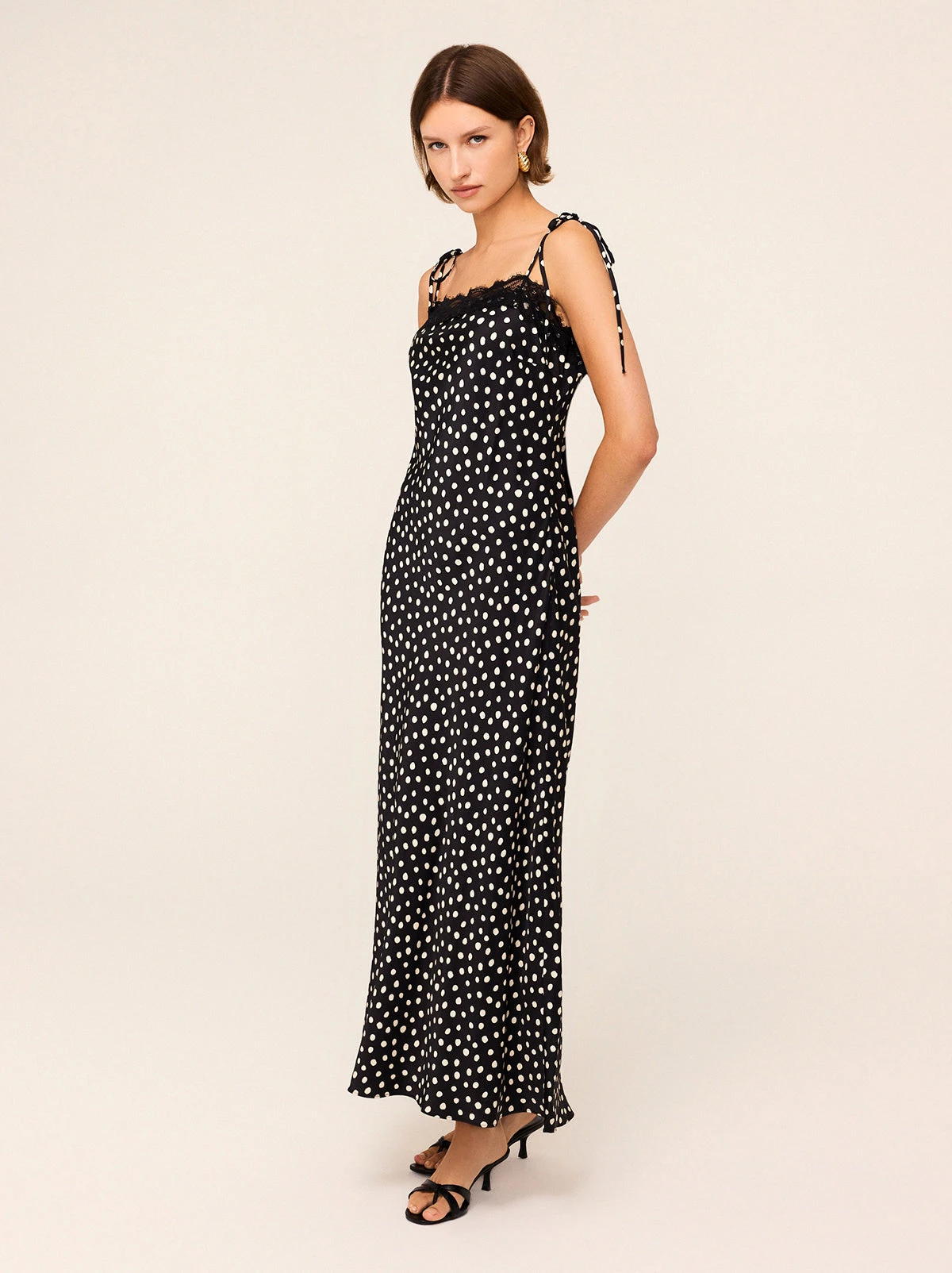 Venetia Black Polka Dot Print Lace Trim Maxi Dress 4 Venetia Black Polka Dot Print Lace Trim Maxi Dress - Image 4