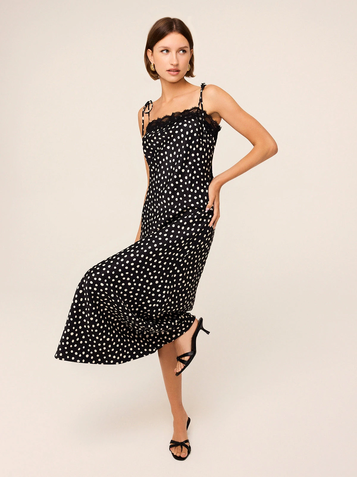 Venetia Black Polka Dot Print Lace Trim Maxi Dress 5 Venetia Black Polka Dot Print Lace Trim Maxi Dress - Image 5