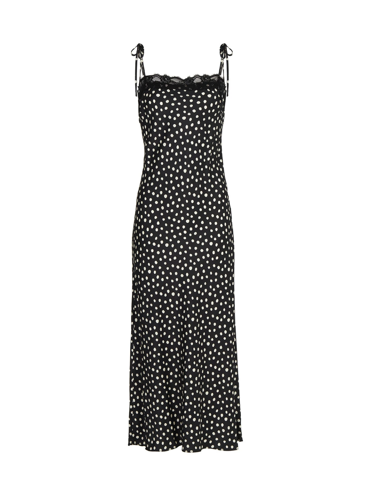 Venetia Black Polka Dot Print Lace Trim Maxi Dress 6 Venetia Black Polka Dot Print Lace Trim Maxi Dress - Image 6