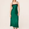 Venetia Green Satin Lace Trim Maxi Dress