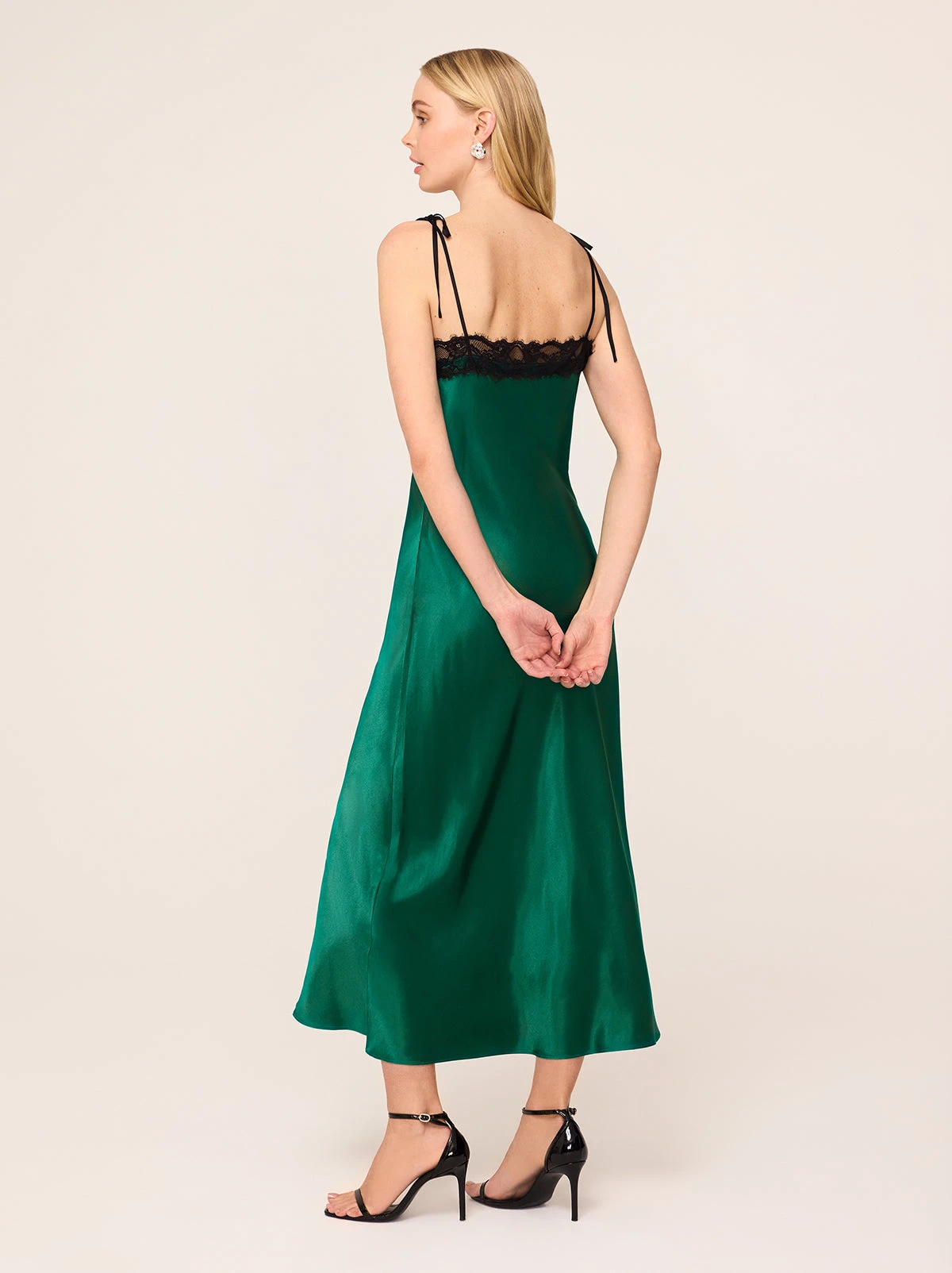 Venetia Green Satin Lace Trim Maxi Dress 4 Venetia Green Satin Lace Trim Maxi Dress - Image 4