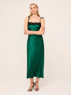 Venetia Green Satin Lace Trim Maxi Dress 8 Venetia Green Satin Lace Trim Maxi Dress -Kitri Studio 2401123GR VENETIA GREEN 03