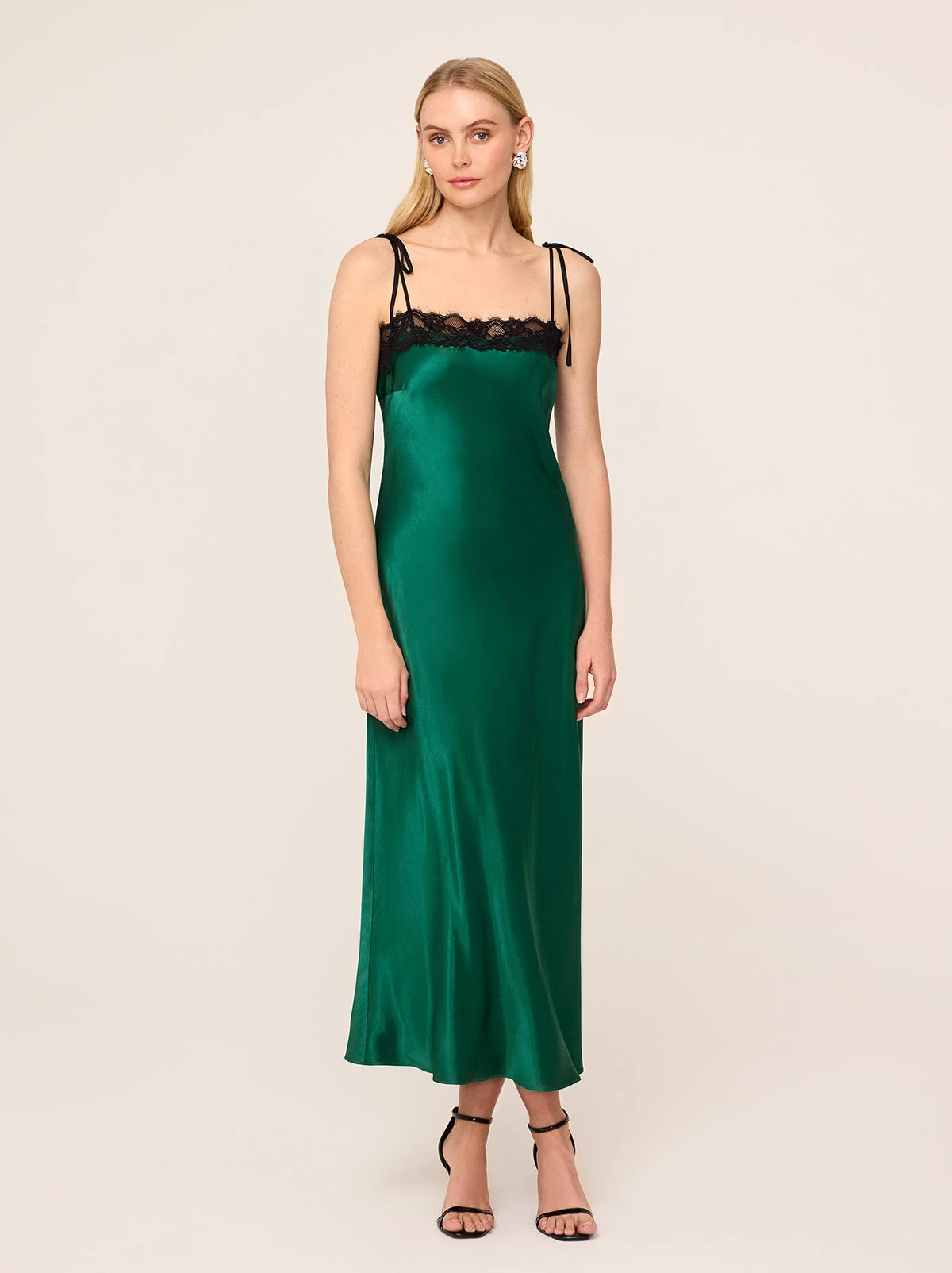 Venetia Green Satin Lace Trim Maxi Dress 2 Venetia Green Satin Lace Trim Maxi Dress - Image 2