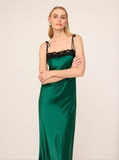 Venetia Green Satin Lace Trim Maxi Dress 10 Venetia Green Satin Lace Trim Maxi Dress -Kitri Studio 2401123GR VENETIA GREEN 05