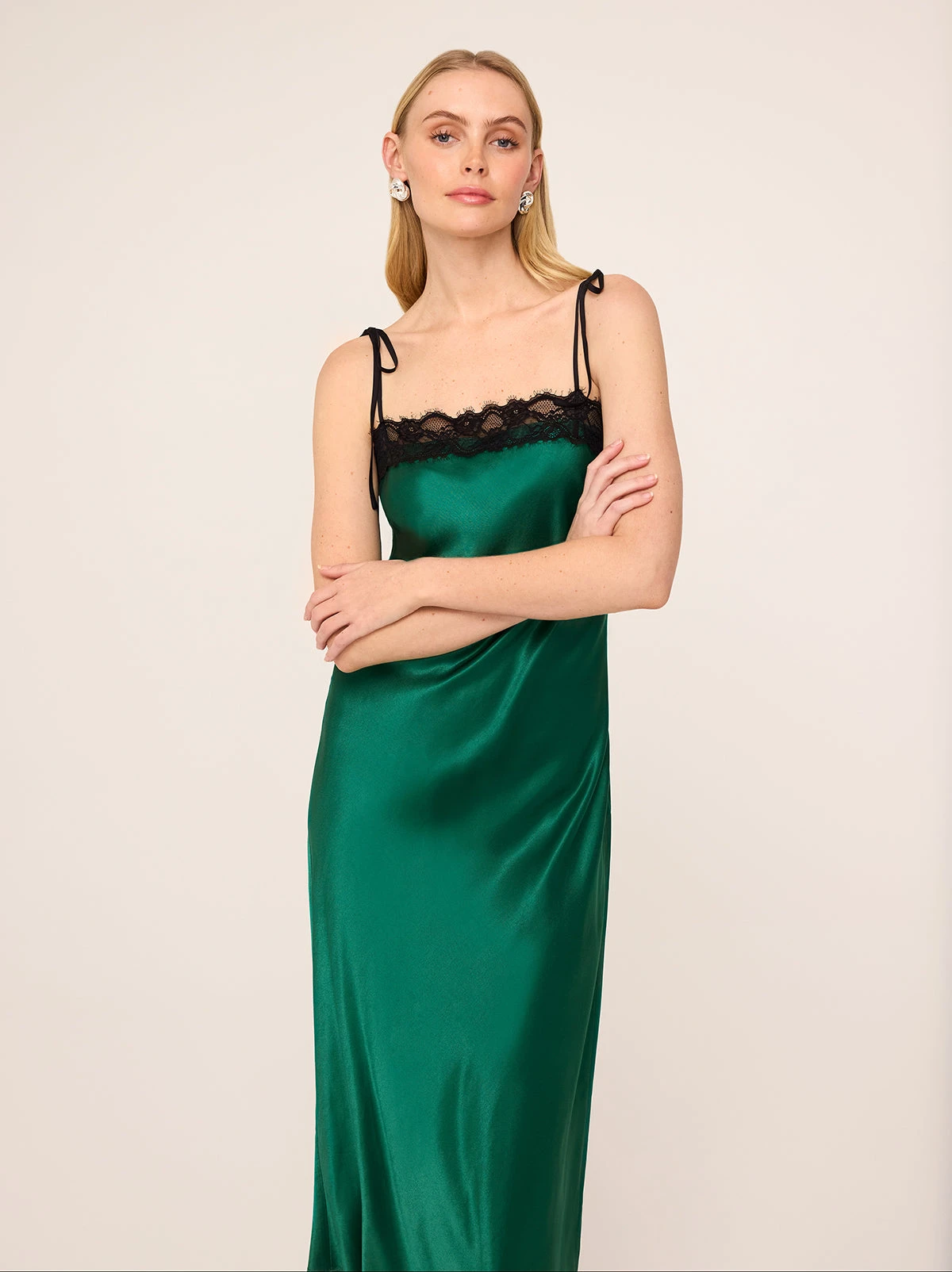 Venetia Green Satin Lace Trim Maxi Dress 5 Venetia Green Satin Lace Trim Maxi Dress - Image 5