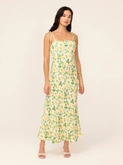 Giulia Yellow Rose Printed Jacquard Tie Shoulder Maxi Dress -Kitri Studio 2401128YR GIULIA YELLOWROSE 022V2