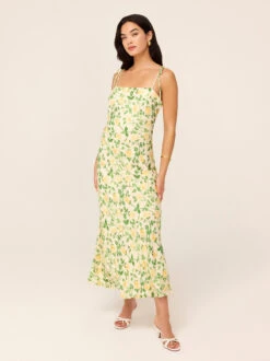 Giulia Yellow Rose Printed Jacquard Tie Shoulder Maxi Dress -Kitri Studio 2401128YR GIULIA YELLOWROSE 042V2