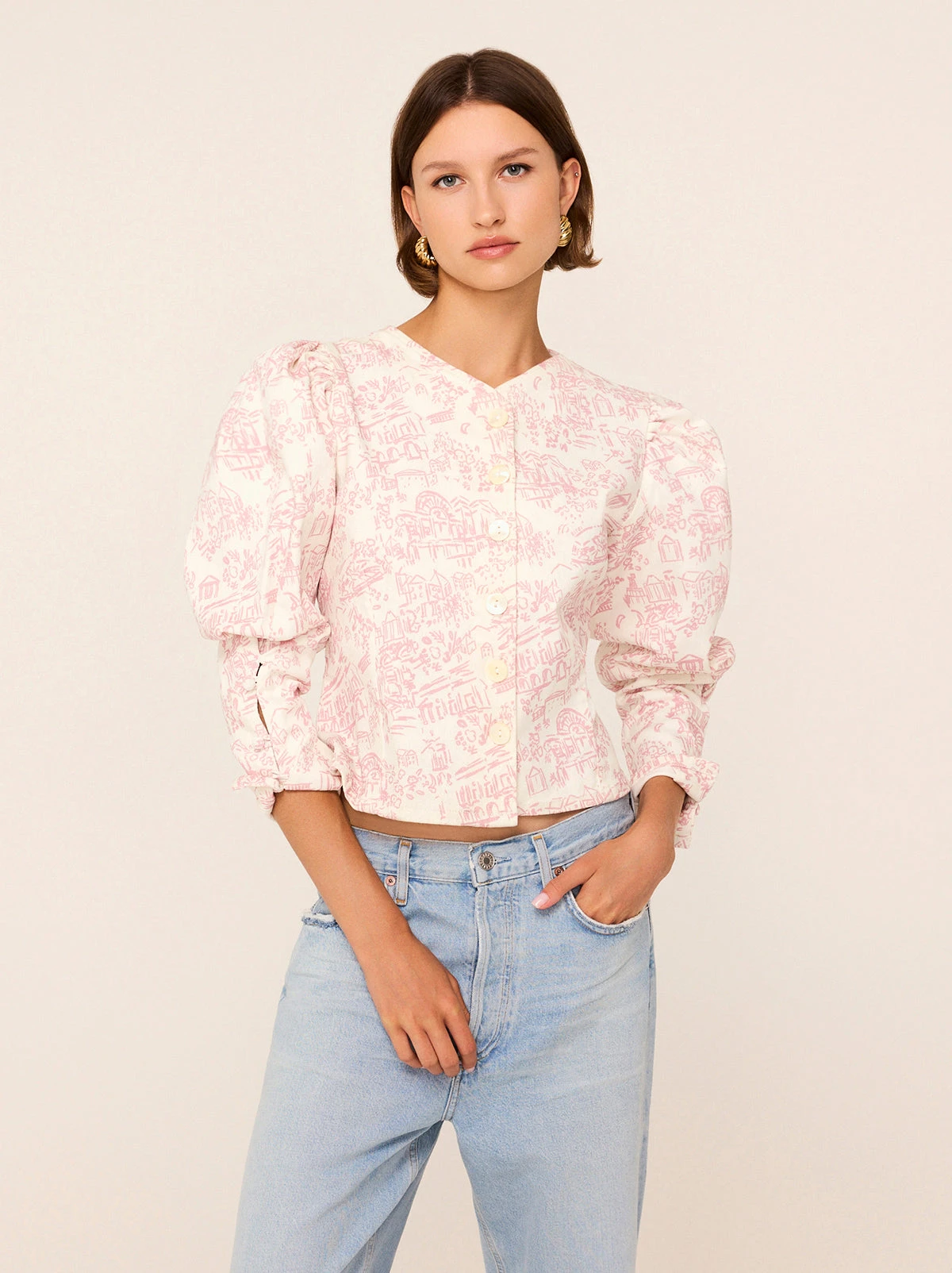 Olivia Pink Theatre Print Denim Top 1 Olivia Pink Theatre Print Denim Top