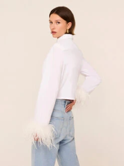 Kirsten White Cotton Feather Cuff Shirt -Kitri Studio 2401214W KIRSTEN WHITE 002V2