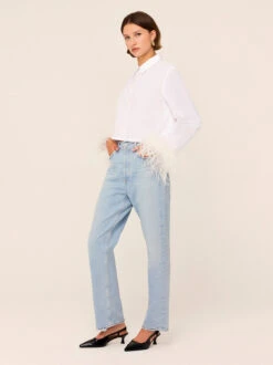 Kirsten White Cotton Feather Cuff Shirt -Kitri Studio 2401214W KIRSTEN WHITE 013V2