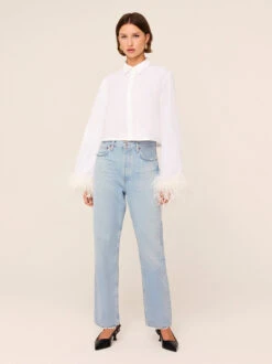 Kirsten White Cotton Feather Cuff Shirt -Kitri Studio 2401214W KIRSTEN WHITE 045V2