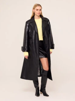 Valeria Black Faux Croc Oversized Trench Coat 6 Valeria Black Faux Croc Oversized Trench Coat -Kitri Studio 2401502BC VALERIA BLACKMOCKCROC 01