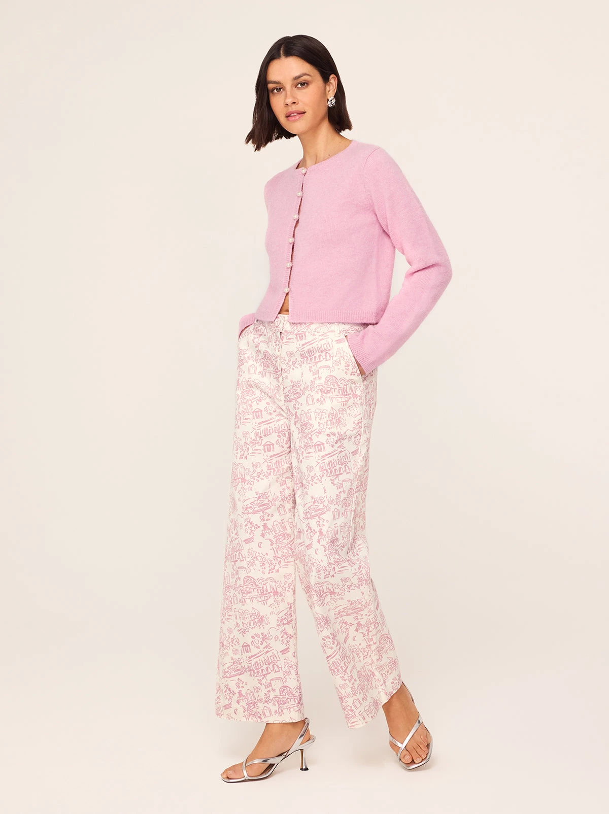 Remi Pink Theatre Print Denim Trousers 1 Remi Pink Theatre Print Denim Trousers
