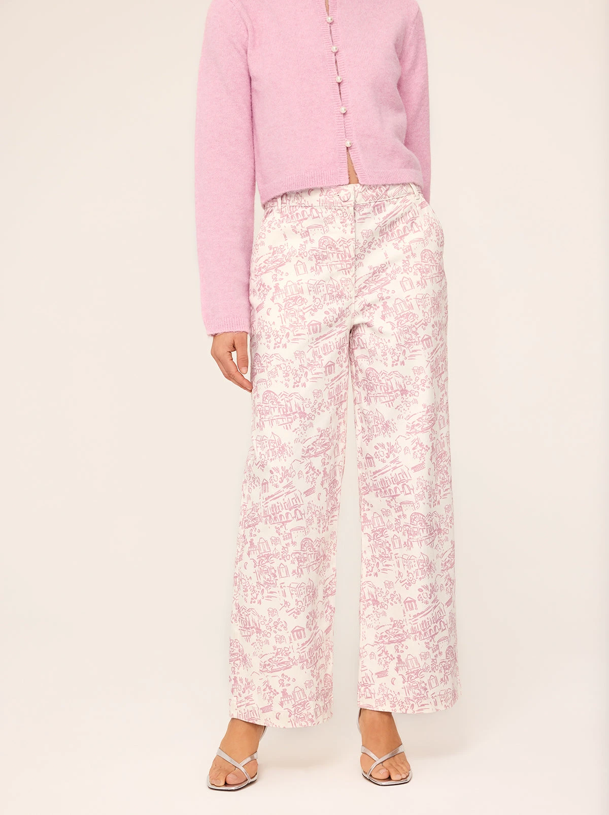 Remi Pink Theatre Print Denim Trousers 2 Remi Pink Theatre Print Denim Trousers - Image 2