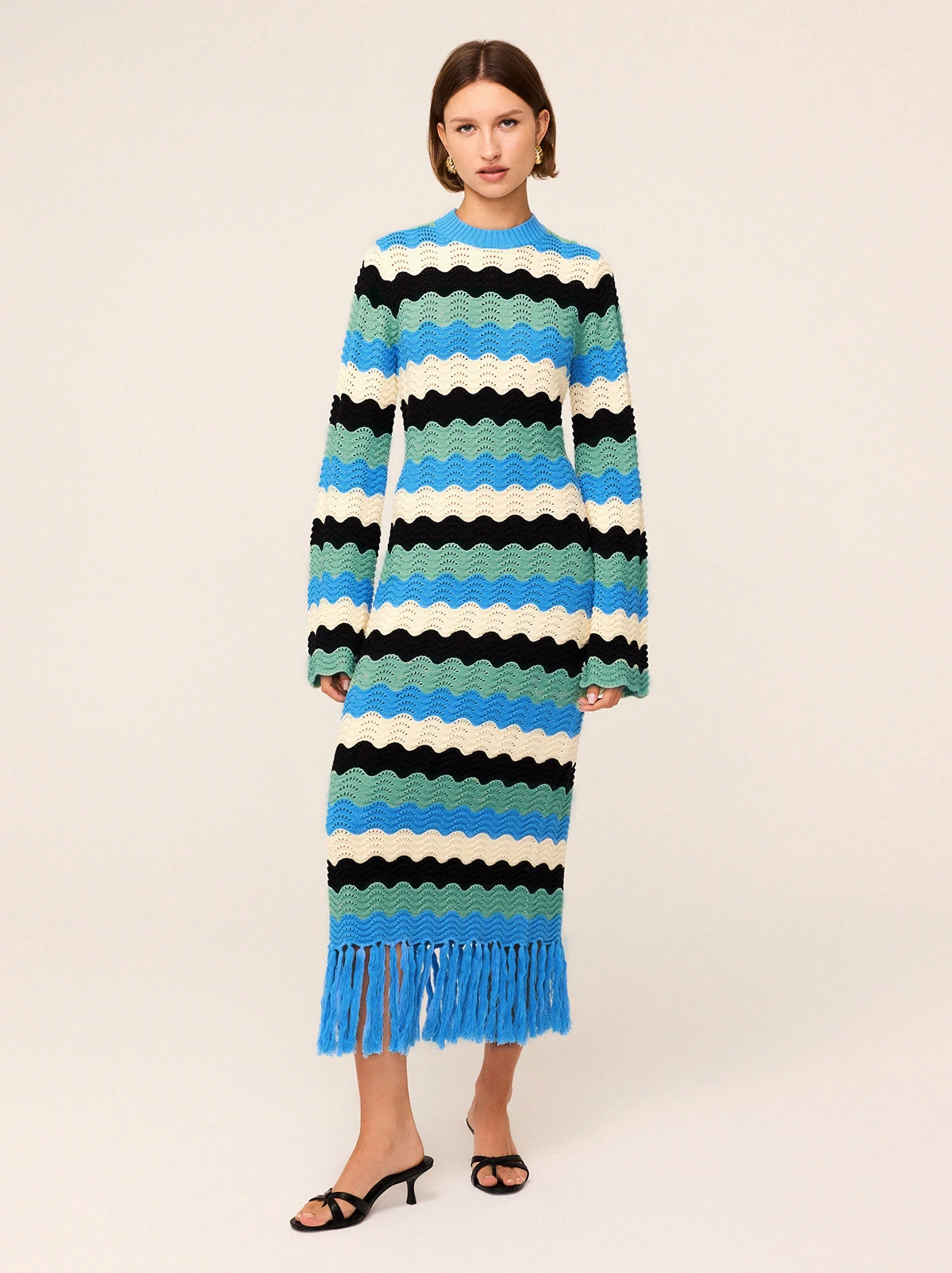 Ondine Blue Multi Crochet Knit Dress 1 Ondine Blue Multi Crochet Knit Dress