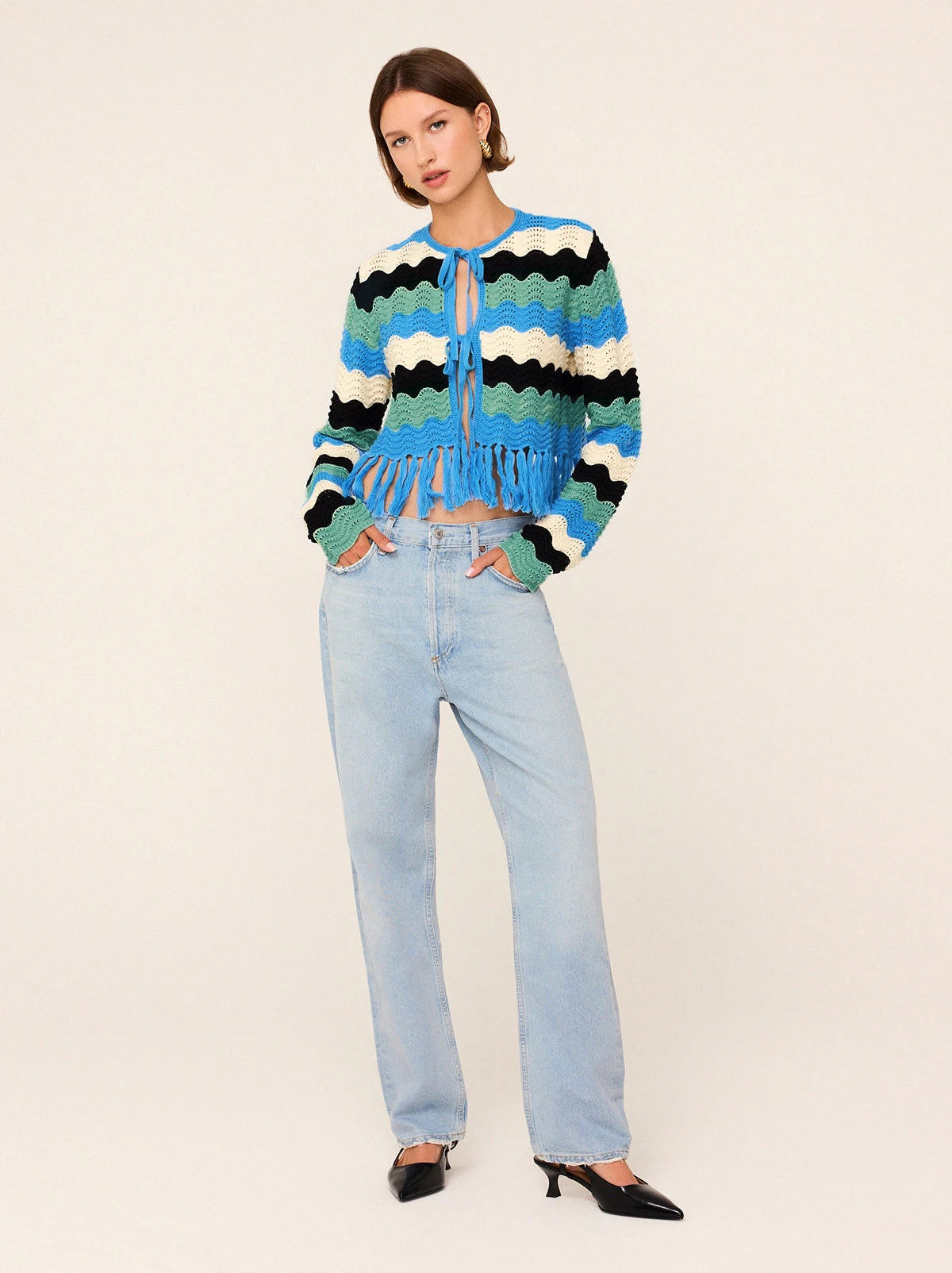 Linden Blue Multi Crochet Knit Cardigan 4 Linden Blue Multi Crochet Knit Cardigan - Image 4