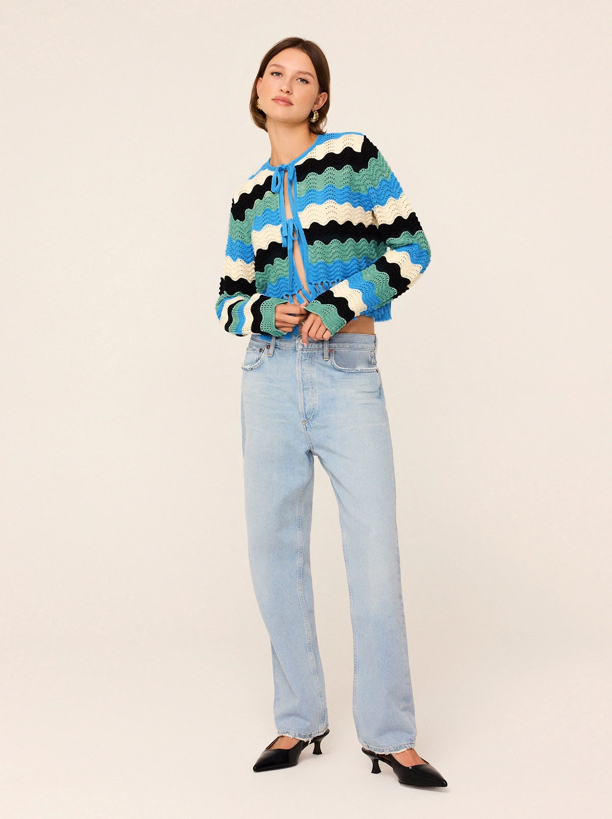 Linden Blue Multi Crochet Knit Cardigan 3 Linden Blue Multi Crochet Knit Cardigan - Image 3