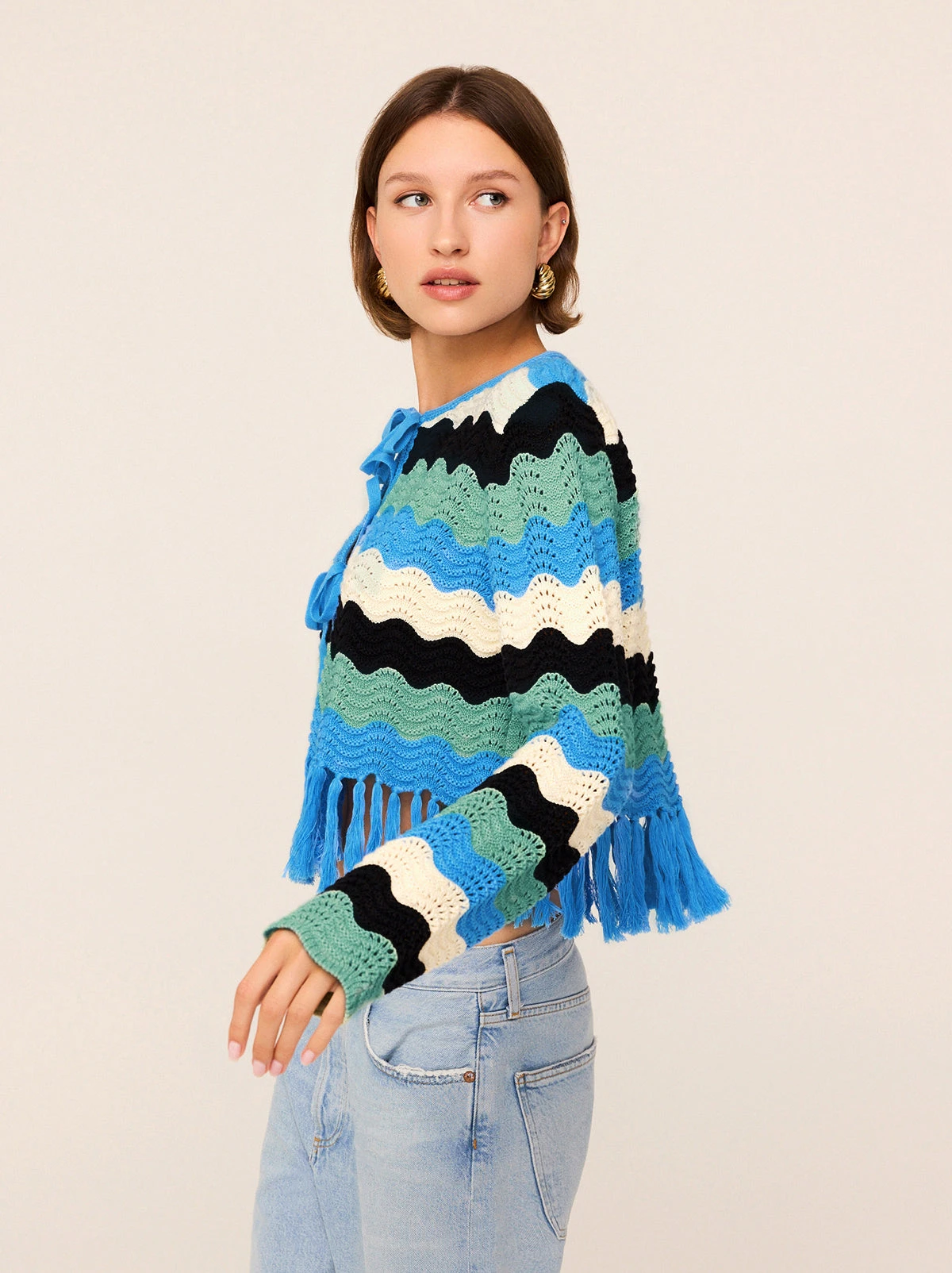 Linden Blue Multi Crochet Knit Cardigan 2 Linden Blue Multi Crochet Knit Cardigan - Image 2