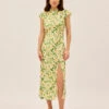 Elena Yellow Rose Printed Jacquard Dress