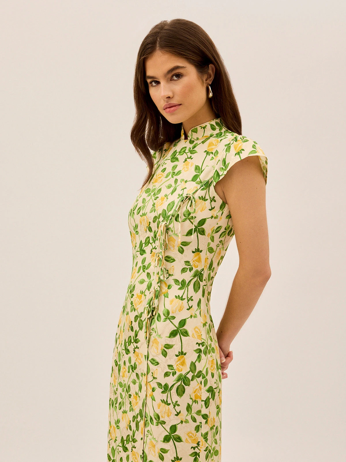Elena Yellow Rose Printed Jacquard Dress 4 Elena Yellow Rose Printed Jacquard Dress - Image 4