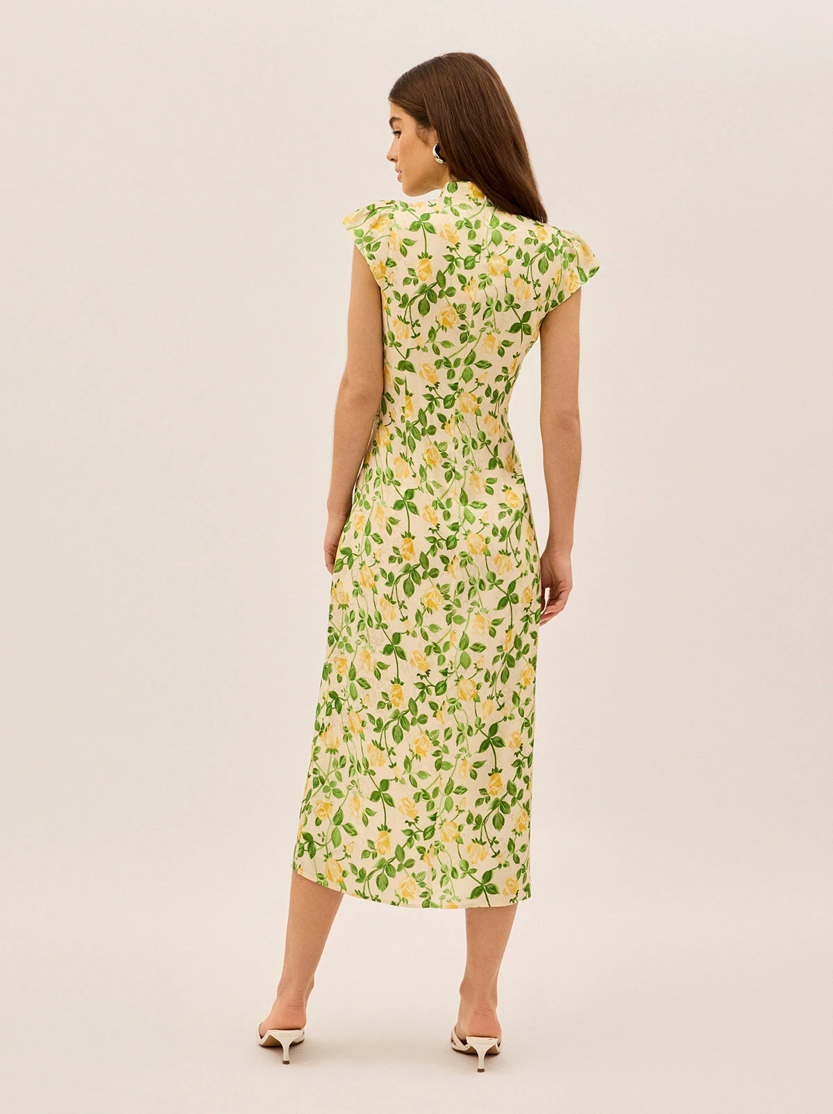 Elena Yellow Rose Printed Jacquard Dress 5 Elena Yellow Rose Printed Jacquard Dress - Image 5