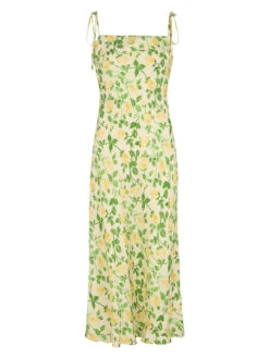 Giulia Yellow Rose Printed Jacquard Tie Shoulder Maxi Dress -Kitri Studio 2404135YRGIULIAYELLOWROSEMANNEQUINV2