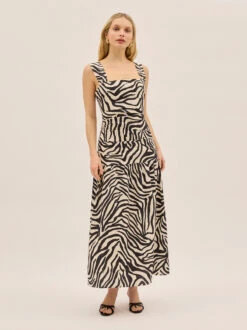 Reese Cotton Linen Zebra Print Dress