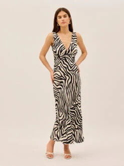 Danna Zebra Print Satin Dress