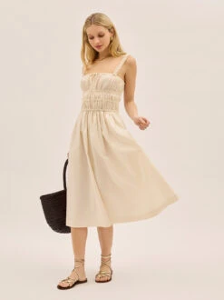 Arya Ivory Cotton Linen Dress