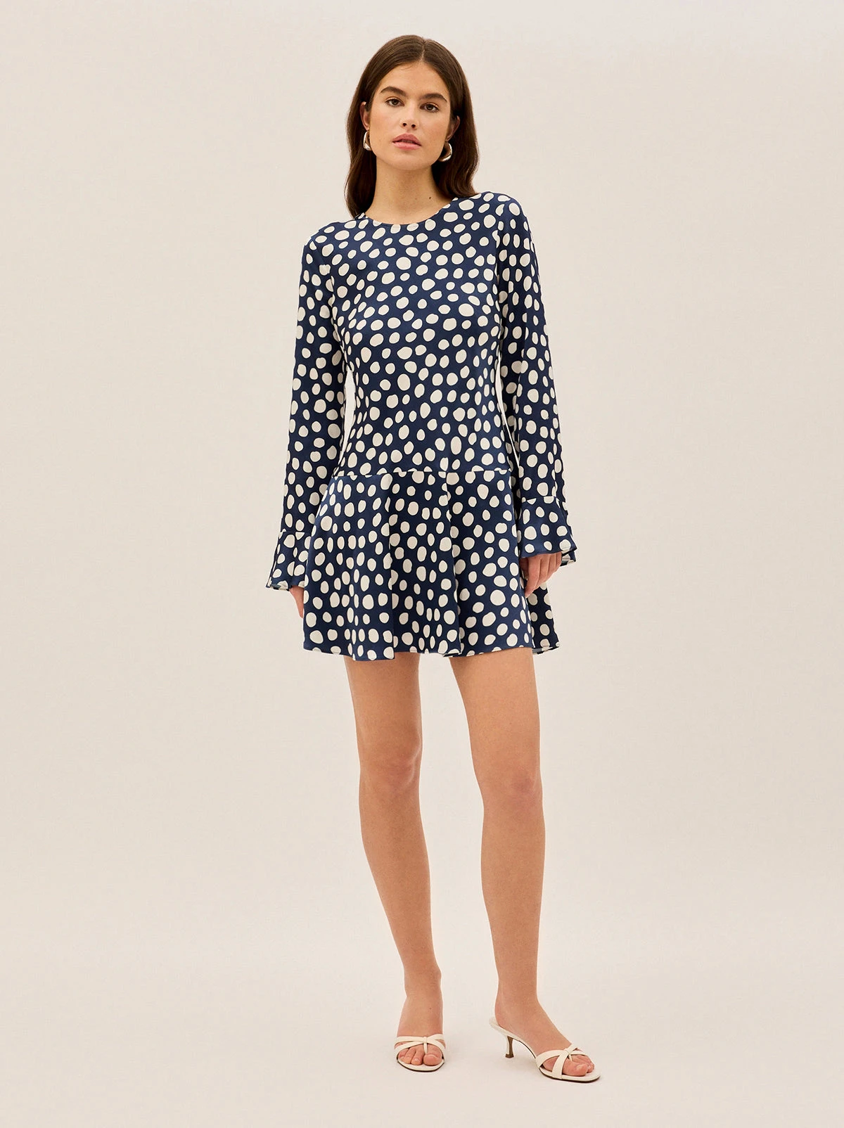 Stefania Navy Polka Dot Satin Mini Dress 2 Stefania Navy Polka Dot Satin Mini Dress - Image 2