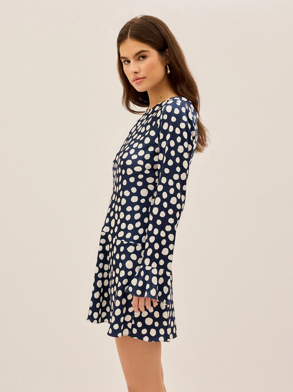Stefania Navy Polka Dot Satin Mini Dress 6 Stefania Navy Polka Dot Satin Mini Dress - Image 6