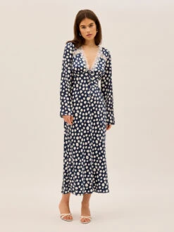 Zelda Navy Polka Dot Satin Dress